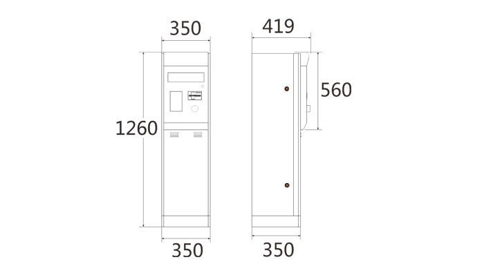 A型出入口控制機(出卡/出票)尺寸圖